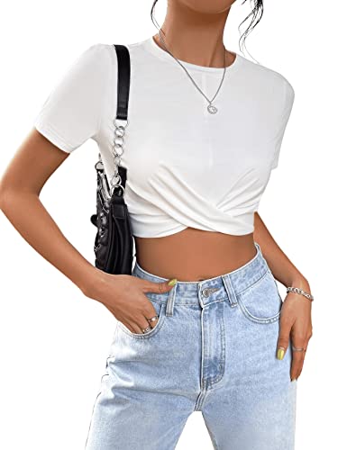 GORGLITTER Crop Top Mit Twist Damen Crop Shirt Bauchfreies Oberteil Kurz...