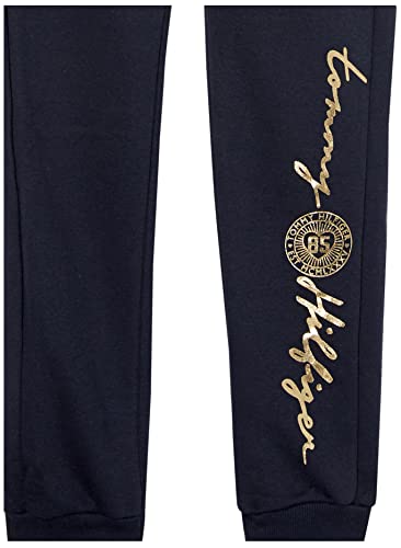 Tommy Hilfiger Girls' Fleece Pull-On Jogger Sweatpants, Functional Side Pockets, Navy Blazer Script, 12-14 #TOP2