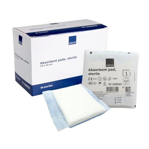 ABENA Saugkompressen 10x10cm 50 Stück weiß steril hochabsorbierende Saugverbände Saugfähige Pad Saugkissen latexfrei mit wasserabweisender Rückseite