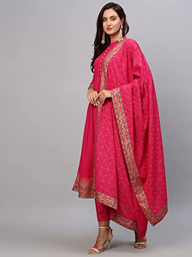 Image of ANNI DESIGNER Women Cotton Blend Solid Kurta With Pant & Dupatta
