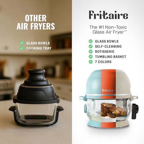 Non Toxic Air Fryer™ - Glass AirFryer 5 Quart w/ 360 Visibility, Self-Cleaning, 400F Vortex Air Fryer for Even Cooking, BPA-Free Teflon Free, 6-in-1 Functions, Rotisserie, Roast, Bake, Black