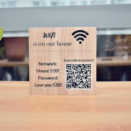 Pahdecor Panneau de code QR Wifi en bois personnalisé Le mot de passe Wifi est un panneau Wi-Fi personnalisé pour chambre d'amis, scannez le code QR avec mot...