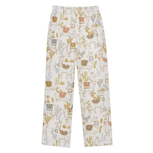 ZZXXB Llama Cactus Plant Boys Long Pants Soft Trousers Elastic Waist Kids Lounge Bottoms with Pockets S-XL