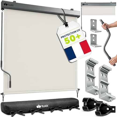 tillvex® Store Vertical pour extérieur et intérieur 160 x 250 cm + Housse de Protection - Store extérieur imperméable avec manivelle pour Balcon, Terrasse et Jardin - Protection Solaire en Aluminium