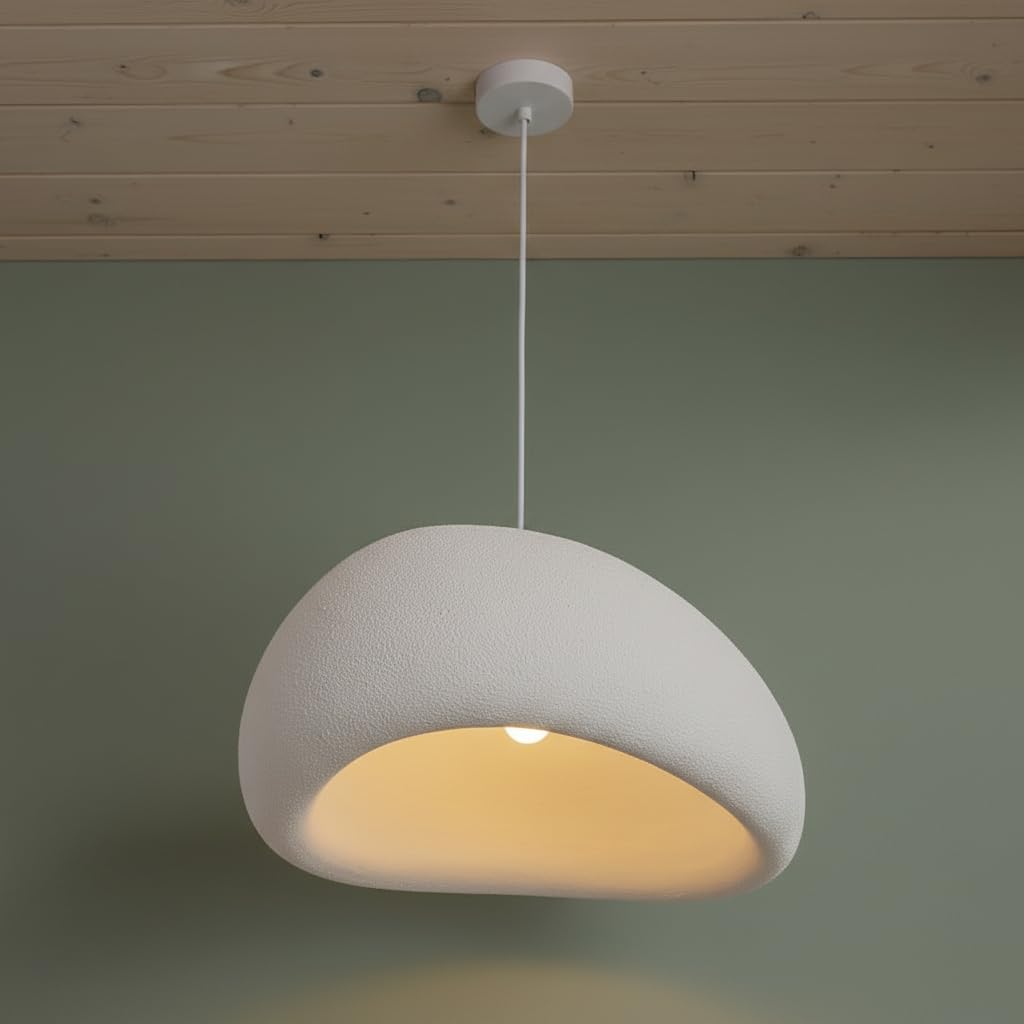 BARCELONA LED Wabi Sabi 08 große Pendelleuchte 50 cm, japanischer Stil, moderne Deckenlampe mit industriellem und klassischem Design, skulpturaler Lampenschirm in Steinoptik E27 für Wohnzimmer