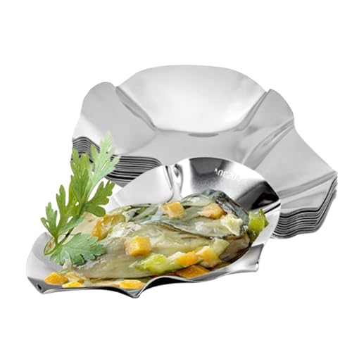 Juego de 12 platos para , bandejas de acero inoxidable con forma de concha | Juego de 12 bandejas apilables para servir mariscos para , vieiras, almejas, aperitivos de barbacoa, plato de