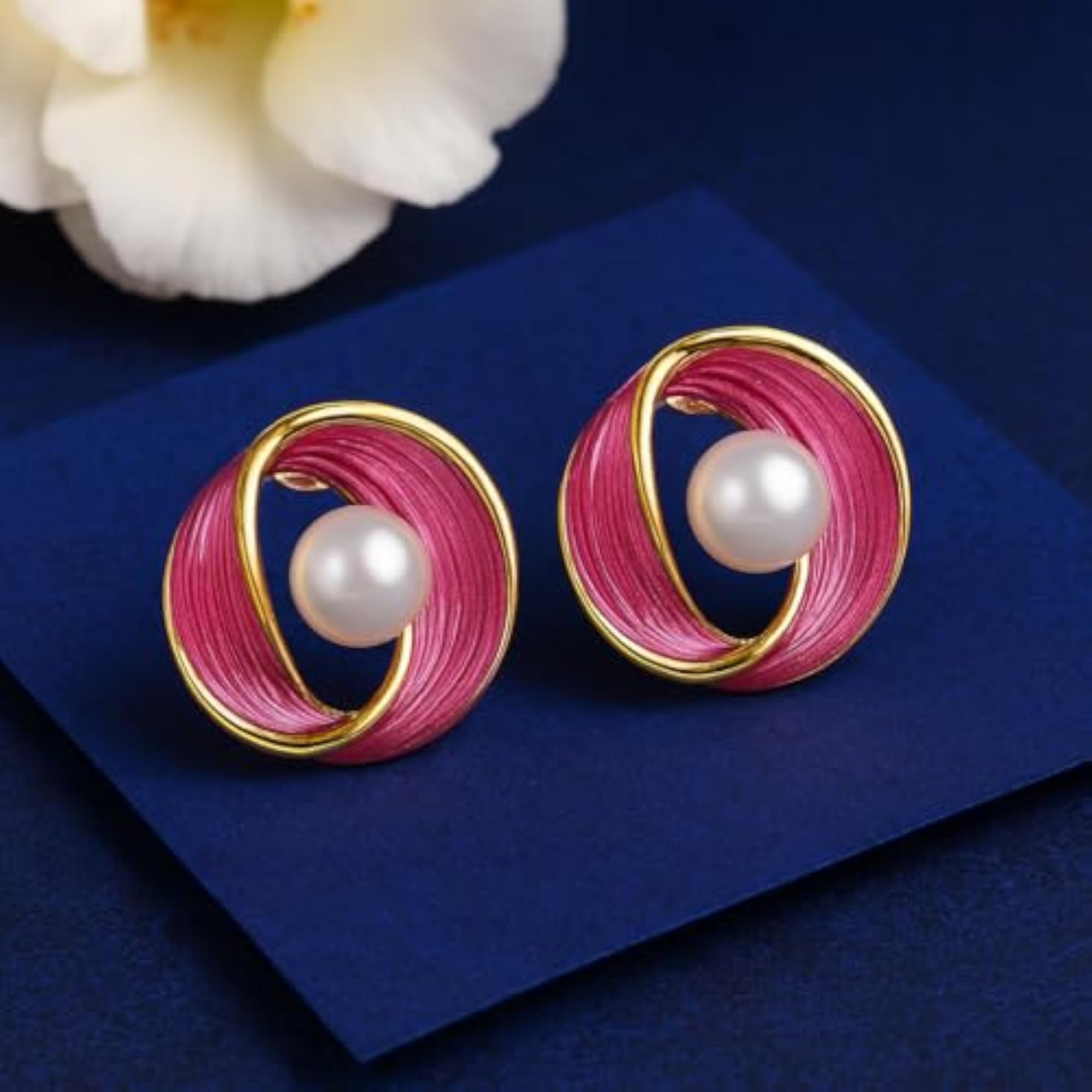 Delicate Circle Design White Coloured Stud Earrings