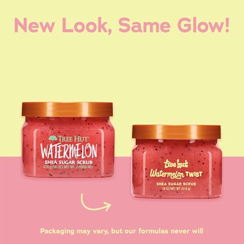 Tree Hut Watermelon Shea Sugar Scrub, Exfoliating, Hydrating & Moisturizing Body Scrub with Shea Butter & Nourishing Essential Oils, Smooth & Soften Skin, 18 oz