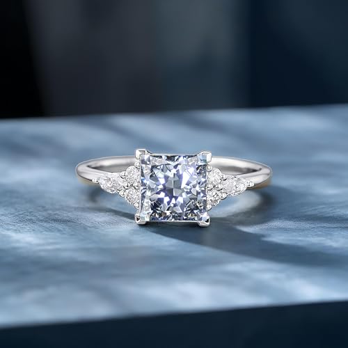 2-5Carat Round/Pear/Cushion/Emerald Shaped Moissanite Wedding Ring for Women D Color VVS1 Clarity Moissanite Ring Customizable 10K /14K /18K White Gold Promise Ring for Her Bridal Free Engraving3