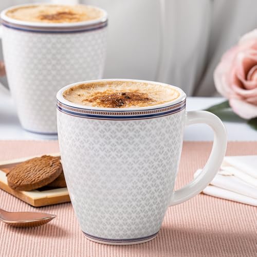 Image of Larah by BOROSIL 390ml x 2pc Opalware Starlight Tea /Coffee Mug Set, Microwave & Dishwasher Safe Embossed Design Crockery Ideal for Daily Use & Gifting