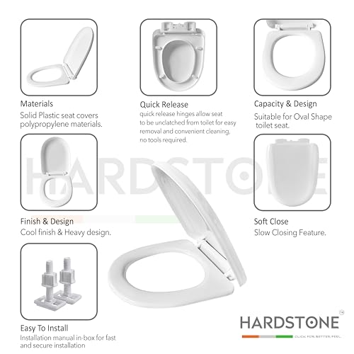Image of Hardstone Plastic Toilet Seat Cover with Soft Closer Mechanism- U-Shape Commode Seat Cover - with Sleek Design & Easy Installation with Installation Kit (44cm x 34cm, White)