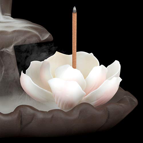 SOLEJAZZ Lotus-Waterfall-Incense-Burner Backflow Ceramic Incense Holder with 120 Incense Cones + 30 Incense Sticks for Home Decor Yoga Craftwork Figurine, Brown - Thumbnail 2