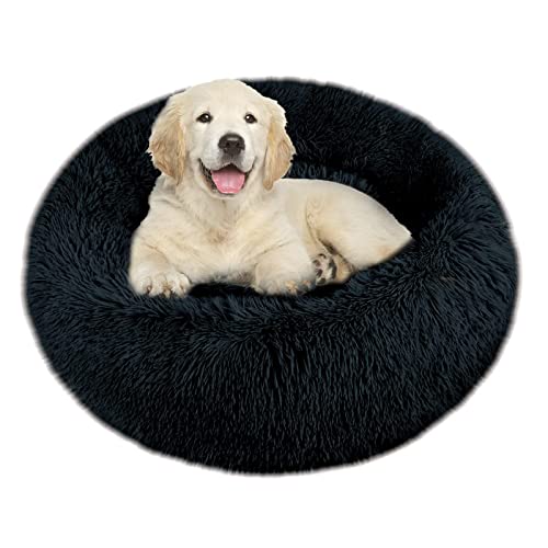 Comfy Donut Dog Bed Medium Washable - Anti Anxiety Stress Relief Calming Ped Bed - Luxury Warm Fluffy Improved Sleep Amazingly Cat Bed Cuddler - Plush Anti Slip Round Bottom Puppy Nest (L,Dark Gray)