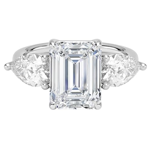 3 CT Emerald Cut Lab Grown Diamond Luxe Three Stone Engagement Ring For Her