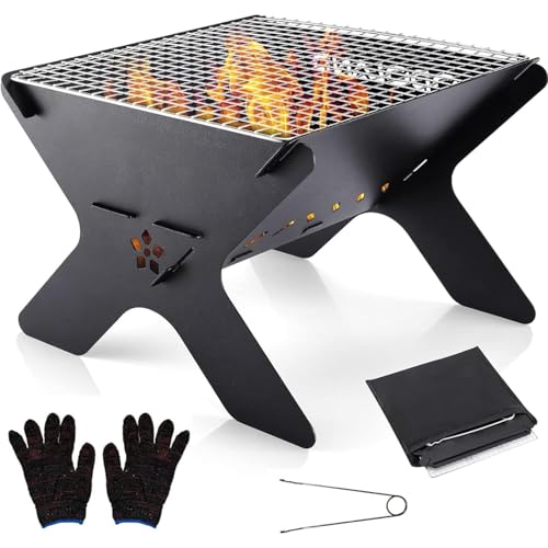 Folding Charcoal Grill - Compact Outdoor Fire Pit BBQ with Carry Case, Ideal for Camp Cooking, Backyard, Bonfires & Patio