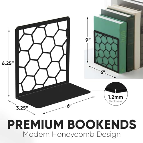 GEOMOD Premium Geometric Black Honeycomb Bookends for Shelves, Metal Book Ends Office, L-Shaped Stopper, Rustproof Decorative Unique Home, 6.25 (L) x 6 (W) inches, 2 Pairs - Geomod, (Pair of 2) by GEOMOD - Used condition - Image 2
