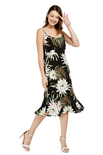 Matchable Couple Hawaiian Luau Shirt or Mermaid Ruffle Dress in Wispy Cereus Black2