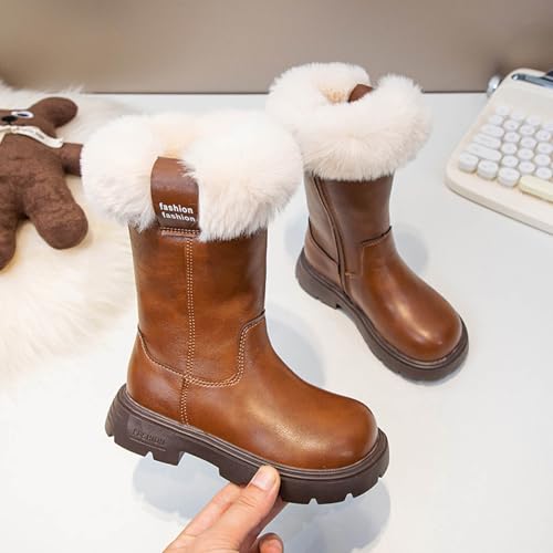 Girls Snow Boots Comfortable Warm Plush Lined Boots Toddler Winter Mid Calf Boot Outdoor Faux Leather Slip on Boots3