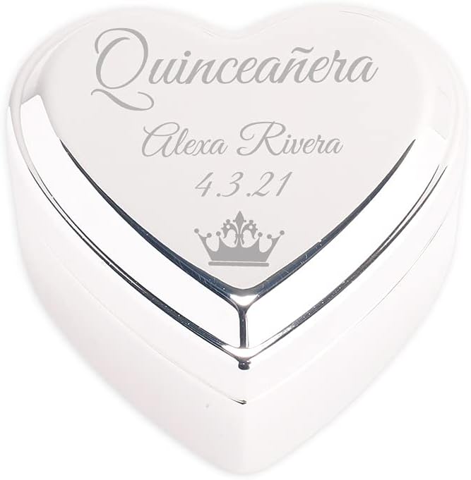 Cherished Moments Personalized Heart Jewelry Keepsake Box with Custom Engraved Message for Quinceanera Gift, Silver Toned