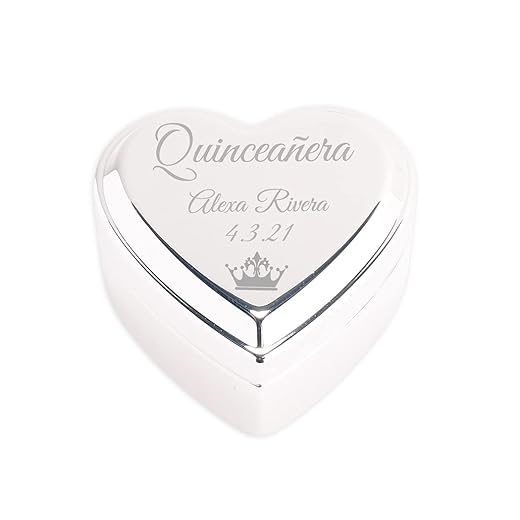 Cherished Moments Personalized Heart Jewelry Keepsake Box with Custom Engraved Message for Quinceanera Gift, Silver Toned