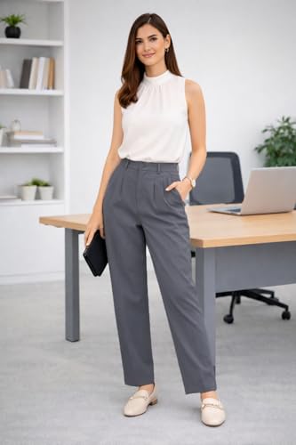 Image of Women's Formal Trousers | Stretch & Regular Fabric Options | Straight Fit Office Wear Pants with Pockets | Casual Trouser for Womens