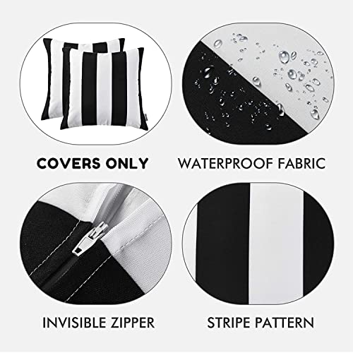 Western Home Pack Of 2 Decorative Outdoor Solid Waterproof Striped Throw Pillow Covers Polyester Linen Garden Farmhouse Cushion Cases For Patio Tent Balcony Couch Sofa 18X18 Inch Black #TOP5