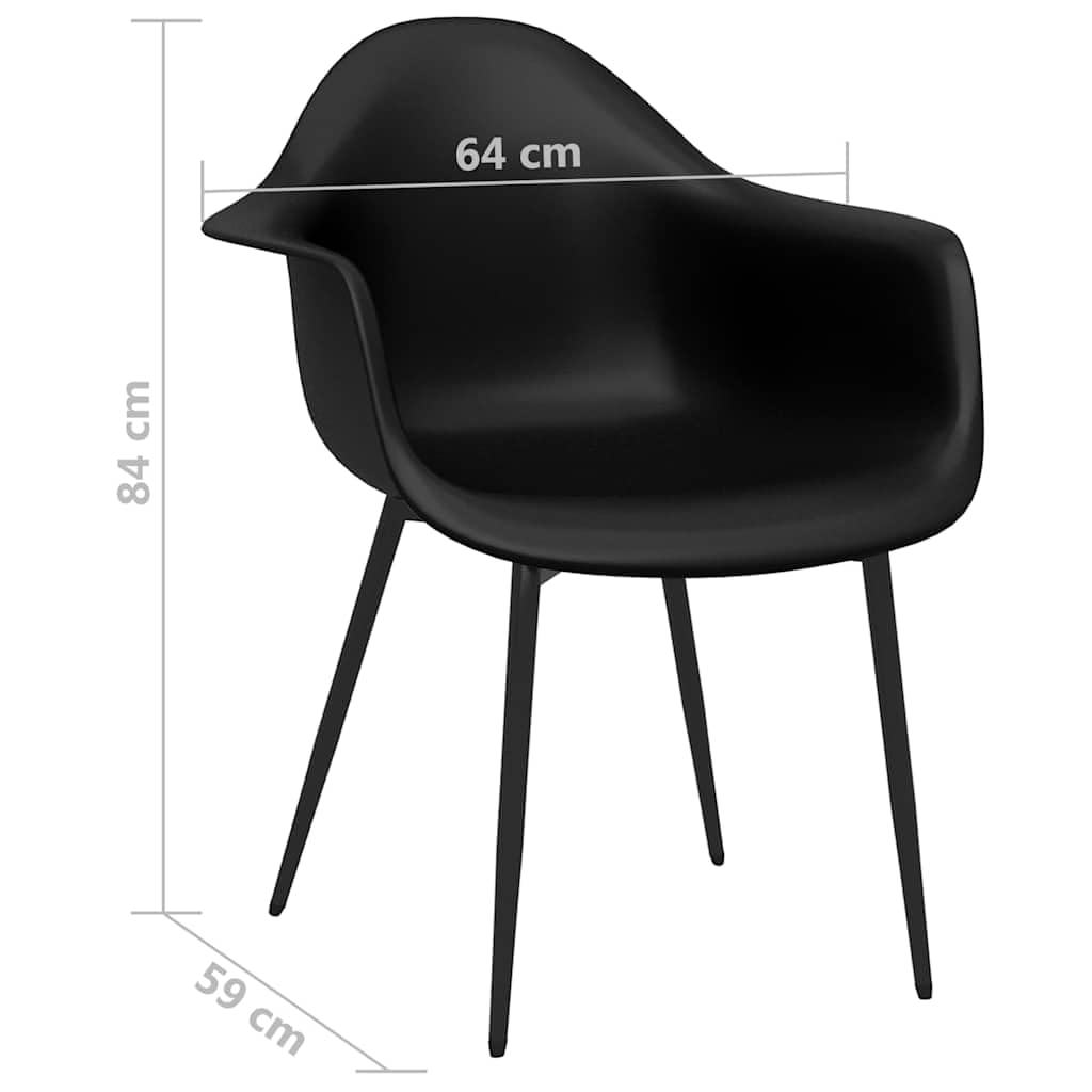 Sedie da pranzo 2 PZ Nero PP con gambe in metallo