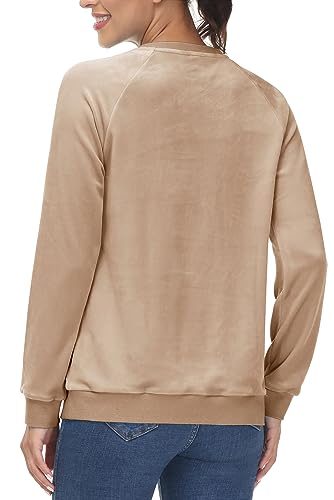 MAGCOMSEN Women's Velour Sweatshirts Crewneck Long Sleeve Casual Pullover Soft Warm Shirts Velvet Tops Winter Fall3