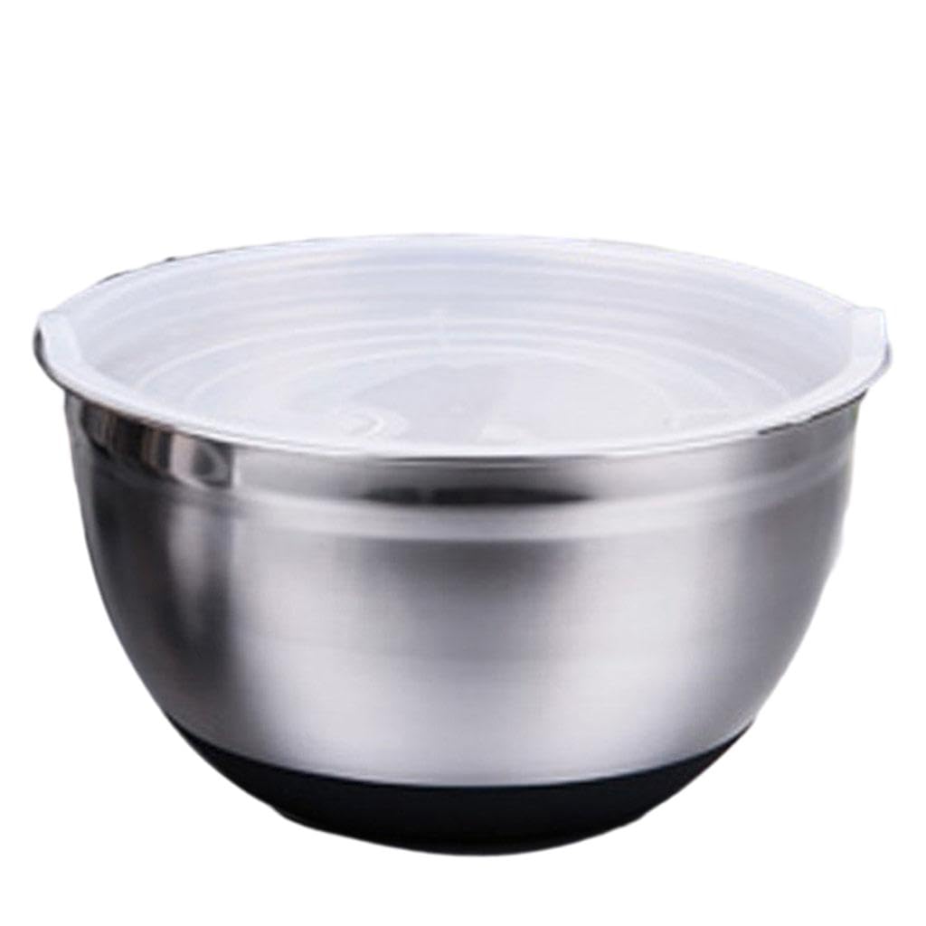 Salatschüssel, mit rutschfeste Silikonböden multifunktional als Rührschüssel Salatschüssel Servierschüssel, stapelbar Müslischale aus Edelstahl(Size:22cm,Color:Silber)