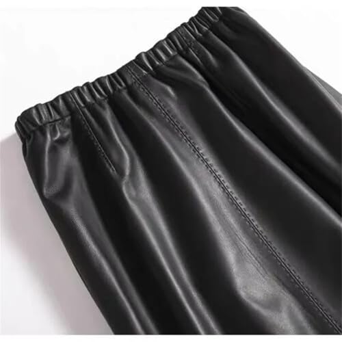 Women Leather Skirt Elastic Waist Wrap Long Skirt Casual Straight Mid Length Skirt3