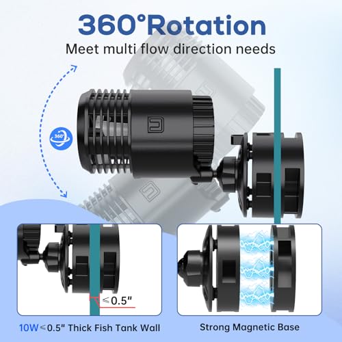Image of hygger Aquarium Wave Maker 10W 1500GPH Submersible Water Circulation Pump with Magnetic Base, Quiet Rotating Powerhead for 20-80 Gallon Freshwater & Saltwater Tanks