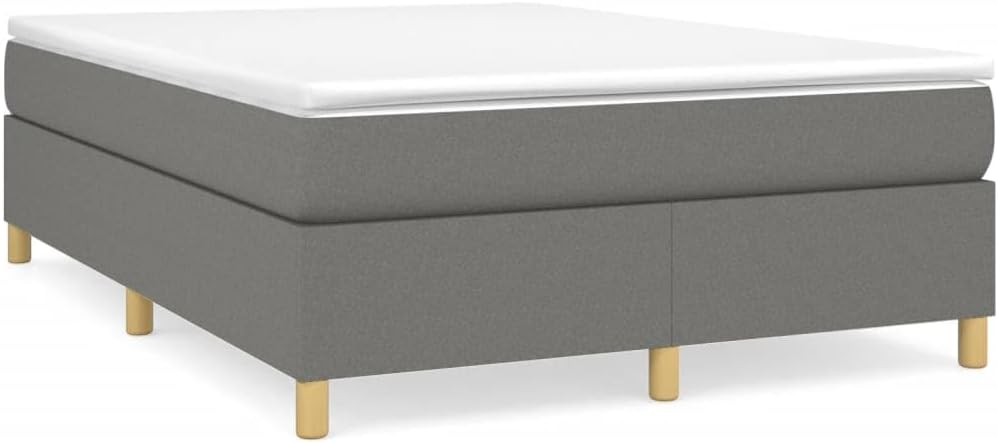 Full Bed Frame Dark Gray Fabric 100% Polyester with Plywood Engineered Wood, Sturdy Platform Foundation, Easy Assembly, Modern Minimalist Bedroom Furniture for Mattress Support