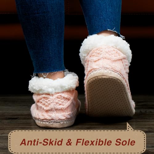 Image of cosyone1997 Cable Knit Slipper Socks for Women Non Slip Soft Sole | Fuzzy sherpa lining, gripper dots, flexible bootie coverage and machine washable care for warm, comfortable indoor wear