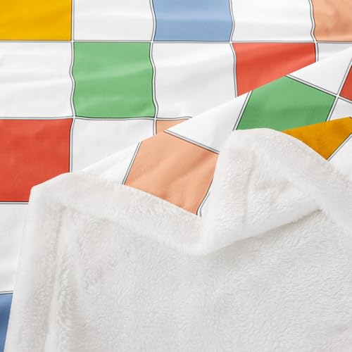 Image of Erosebridal Retro Checkered Sherpa Blanket Vintage 60S 70S Style Funky Geometric Plaid Fleece Bed Blanket 40 inchX50 inch Retro Checkerboard Grid Throw Blanket for Kids Groovy Aesthetic Fuzzy Blanket