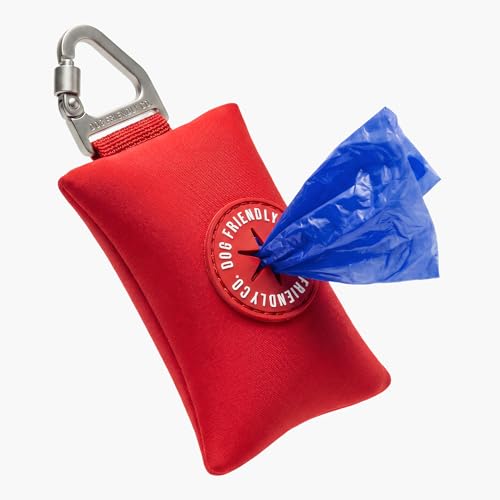 Image of Dog Friendly Co. Poop Bag Holder for Leash, Dog Waste Bag (Red) | One Click Clip Potty Carrier Dispenser, Pet Trash Bags, Neoprene Fabric for All Weather Conditions, Stylish Walking Accessory