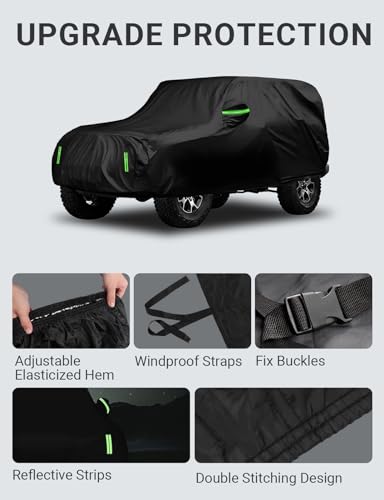 Image of Car Cover Compatible with Jeep Wrangler 4Door 2018-2023 6 Layers 210T Windproof All Weather Waterproof Sun Rain UV Dust Snow Protection Outdoor Covers