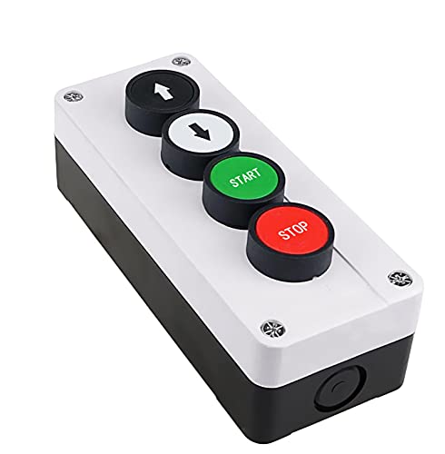 QOYCEPVNH 22mm Button Switch White Control Waterproof Box 4 Hole with Arrow Stop Industrial 165 * 68 mm(Yingwen)