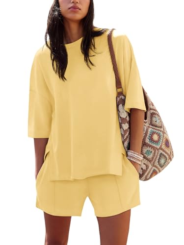 Image of COCCKO Womens Shorts Sets Matching Lounge Two Piece Outfits Summer Cute Casual Vacation Short Sleeve 2 Piece Set