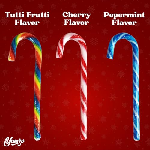 Christmas Candy Canes Tutti Frutti, Blue/White Peppermint, Red and White Cherry Mix Flavors - Bulk Candy Canes Individually Wrapped for Family Holiday Indulgement, Candy Cane Gift Set (100 Count)