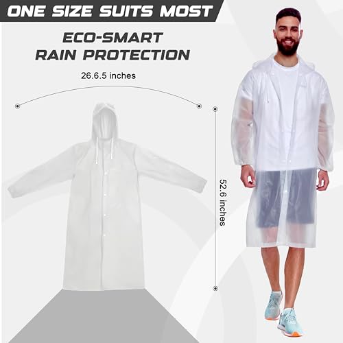 EcoNour Reusable Clear EVA Adult Rain Poncho (2-Pack) | Emergency Hooded Ponchos for Adults | Perfect for Disney World2