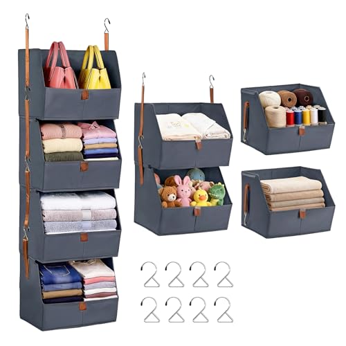 LASTORA 4-Tier Modular Hanging Closet Organizer, Heavy-Duty Detachable Clothes Hanging Shelves...