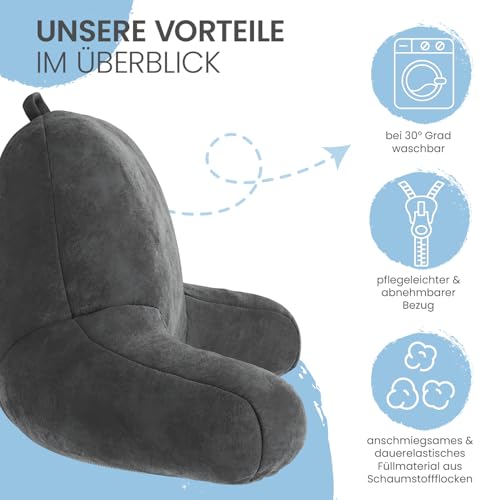 ELONEO Rückenkissen, Lesekissen für Bett und Sofa mit Armlehnen – Ideal als Rückenstütze für mehr Halt und Komfort von Rücken, Kopf und Nacken, Sitzen, 76 × 46 × 40 cm