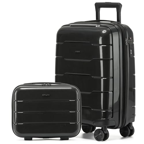 CRUW Hand Luggage 22" Expandable Lightweight Cabin Bag TSA Approved Lock Silent Wheels with Vanity Case Durable Polypropylene Luggage Suitcase Fits 56x45x25cm Overhead Carry On for easyJet.