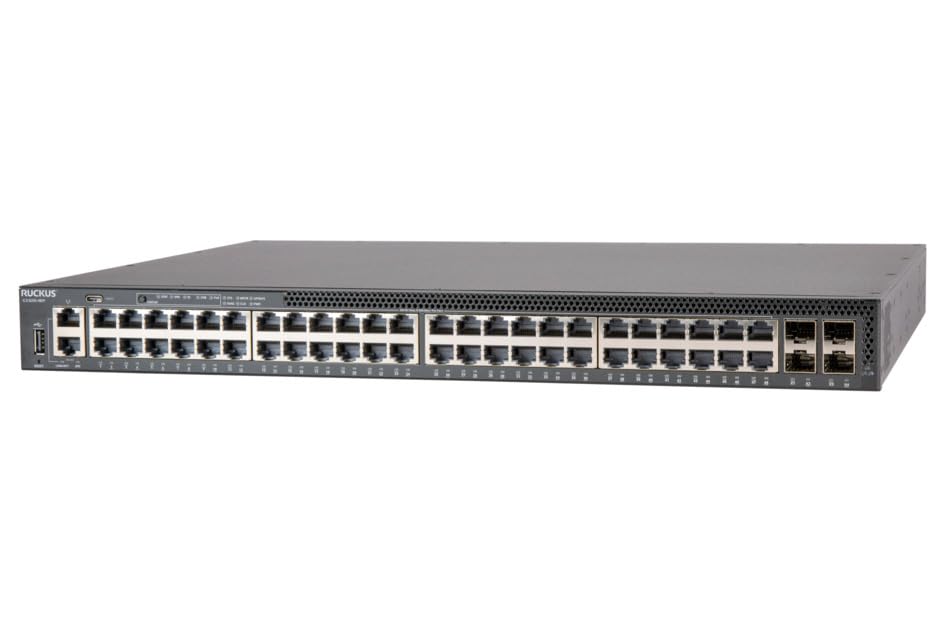 Image of Ruckus ICX8200-48PF 48-Port Gigabit PoE+ Switch, 740W, 4x1 /10 /25G SFP28 Uplinks, Layer 3, Stackable 1U, TAA Compliant, IPv4 /IPv6, Cloud Care Pre-Configured Bundle Eligible
