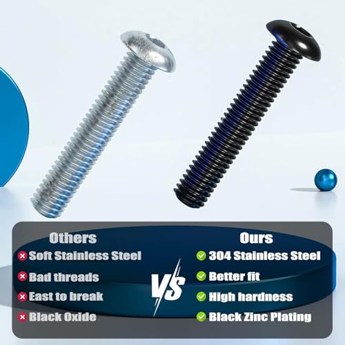 Image of VGBUY 18Pcs 3 /8-16 x 3 /4 inch Button Head Socket Cap Bolts Screws, 304 Stainless Steel 18-8, Black Zinc Plated, Fully Threaded, with Spanner Allen Hex Drive