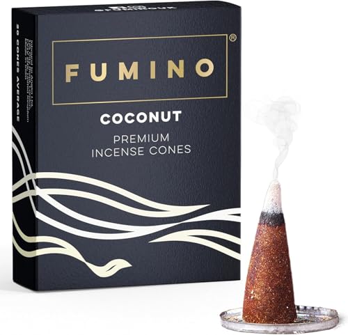 Fumino Cônes Encens Naturel Parfum Noix de Coco - 15 Cônes Encens Frais Masala Agarbatti Joss Smoke - Fragrances pour Relaxation, Méditation, Détente et...