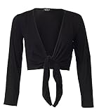  FK Styles Damen Schulterzucken Plain Langen Ärmeln Mit Schnürung Vorn Viskose (Schwarz, EU S/M 36-38)