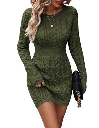 ZAFUL Womens Cable Knit Sweater Dress Long Sleeve Crew Neck Winter Bodycon Mini Fall Dresses 2025