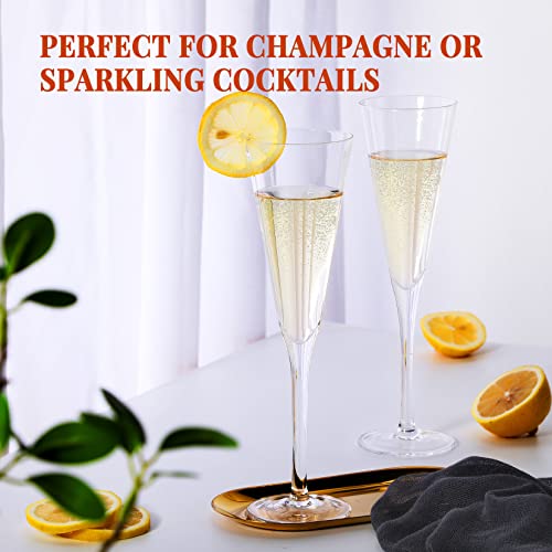 Roraem Champagne Flutes - Hand Blown Champagne Glasses Set Of 2 Crystal V Shape Champagne Flutes Glass Pair Modern Wine Flutes For Wedding Party 5Oz #TOP7
