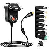 12W Adaptador de Corriente Universal, AC DC 3V 4.5V 5V 6V 7.5V 9V 12V 1A Cambios Regulados con 8 Conectores DC Transformador Alimentación para Router TV Box Tableta Cámara LED 1200 mA MAX